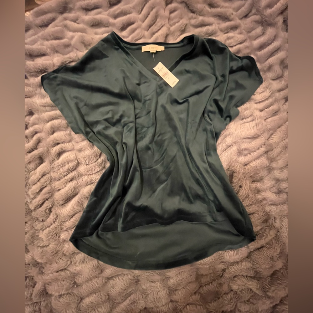 LOFT Hunter Green/Teal Velour Blouse NWT